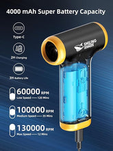 Load image into Gallery viewer, Smiling Shark Compressed Air Duster, 3 Gear Stepless Speed 130000RPM 5Kpa Rechargeable Cordless Electric Air Blower with LED Light for Cleaning/Camping/Sports Cooling, JF-01 Pro(Black)