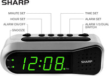 Load image into Gallery viewer, Sharp Digital Alarm Clock - Ascending Alarm Begins Faintly and Grows Increasing Louder, Gentle Wake Up Experience, Dual Alarm - Battery Back-up, Easy to Use with Simple Operation (Brushed Silver)
