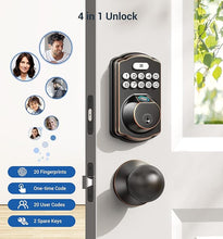 Load image into Gallery viewer, Veise Fingerprint Door Lock, Keyless Entry Door Lock, Electronic Keypad Deadbolt, Biometric Smart Locks for Front Door, Auto Lock, Anti-Peeking Password, Easy Install, Oil Rubbed Bronze