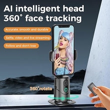 Load image into Gallery viewer, Auto Face Tracking Phone Holder,No App Required,360° Rotation Phone Camera Stand with Remote and Gesture Control, Smart Shooting Stand for Vlog/TIK Tok Live Streaming YouTube Video Recording