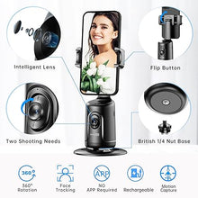 Load image into Gallery viewer, Auto Tracking Phone Holder, Auto Face Tracking Tripod, Portable All-in-one Smart Selfie Stick 360 Rotation Fast Face & Object Tracking Cameraman Robot Mount for Phone Video Vlog Live Streaming(Black)