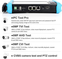 Load image into Gallery viewer, Anpviz IP Camera Tester CCTV Tester, 7 Inch Touch Screen H.265 4K AHD, TVI, CVI & CVBS Analog Camera RJ45 Cable with PoE/IP Discovery/HDMI in & Out/Built in WiFi/RS485 PTZ Control (IPC-9800ADH Plus)