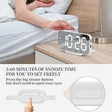 Load image into Gallery viewer, Digital Alarm Clock for Bedroom,6.7" LED Clock Mirror Surface with 2 USB Charger Port,Adjustable Brightness,Dual Alarm,Snooze,12/24H,Large Display Clock for Room Decor(White)