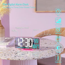 Load image into Gallery viewer, Pink Digital Clock for Bedroom 6.7in Dual Alarm Clock with Dimming, 12/24h, Seconds, Date, Day of Week, Temp, Desk Clock, LED Clock for Table Decor, Digital Calendar Table Clocks for Bedrooms KOSUMOSU
