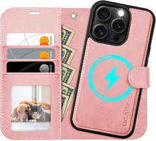 Load image into Gallery viewer, OCASE for iPhone 16 Pro Case Detachable Wallet Case with Card Holder, 2 in 1 Pu Leather Flip Folio with RFID Blocking Stand Wrist Strap Shockproof Phone Cover 6.3 Inch 2024, Light Pink