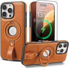 Load image into Gallery viewer, Capture Grip Loop Magnetic Stand for iPhone 16 Pro Case with Screen Protector, Protective iPhone 16 Pro Case Leather, Compatible with MagSafe, Built-in Kickstand,for Men Women, Brown