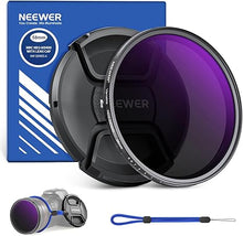 Load image into Gallery viewer, NEEWER 58mm ND2-400 (1-9 Stops) Variable ND Filter with Lens Cap, Lanyard, Cleaning Cloth, Precise Neutral Density Adjustment, Fingerprint & Scratch Resistant Multicoated Optical Glass