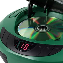 Load image into Gallery viewer, Jensen CD-475GR Portable Sport Stereo Boombox CD Player with AM/FM Radio and Aux Line-in & Headphone Jack (Green)