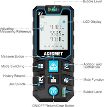 Load image into Gallery viewer, Laser Measurement Tool, ACEGMET 393 Ft Laser Tape Measure ±1/16-inch Accuracy, M/in/Ft Unit Switching Backlit LCD with Mute Button Laser Measure, Pythagorean Mode, Area and Volume Digital Tape Measure