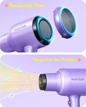 Load image into Gallery viewer, Wavytalk Ionic Blow Dryer with Diffuser - Professional 1875W Hair Dryer for Women, Constant Temperature, Comb for Fasting Drying, Light and Quiet, Purple