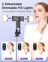 Load image into Gallery viewer, 53'' Selfie Stick Tripod with Light, Extendable Selfie Stick with Remote, Portable Cell Phone Tripod Stand with All in 1 Phone Clip, Lightweight Camera Tripod Compatible with iPhone 15 14 13, Android