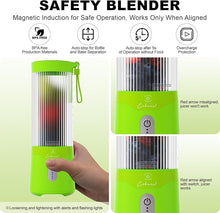 Load image into Gallery viewer, COKUNST Portable Blender for Smoothies, USB Rechargeable Personal Smoothie Shakes Blender, 16 OZ Mini Juicer Mixer with 6 Blades, Small Blender Cup with 2 Lids for Travel, Office, Gym, Kitchen Green
