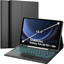 Load image into Gallery viewer, KVAGO Keyboard Case for Samsung Galaxy Tab S9 FE+ / S9+ 12.4 inch, Multi-Touch Trackpad, 7 Colors Backlit Keyboard, Auto Sleep/Wake Slim Folio Keyboard Case with S Pen Holder Galaxy Tab S9+ 2023 Black