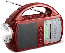 Load image into Gallery viewer, Weather Radio Portable AM FM Radio with Bluetooth Rechargeable Emergency Radio Built-in Rechargeable Battery or 4 AA Battery Operated & AC Power Plug in Wall Radio for Home Camping RED