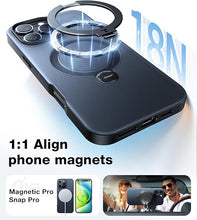 Load image into Gallery viewer, TORRAS Upgraded 360°Spin Magnetic Stand for iPhone 16 Pro Case, Fit for MagSafe, Built-in Kickstand & Ring Holder, Mil-Grade Protective Soft Edge Translucent Slim Case for iPhone 16 Pro, Black 6.3''