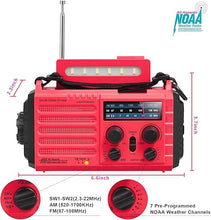 Load image into Gallery viewer, 5000mAh Weather Alert Radio, AM/FM/SW/NOAA Radio, Solar Hand Crank Portable Survival Emergency Radio,Rechargeable Battery Power Bank USB Cellphone Charger,Camping Flashlight Lantern,SOS Alarm,Compass