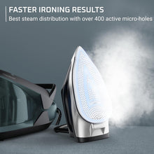 Load image into Gallery viewer, Rowenta Iron Steamer for Clothes Master Steam Station, Professional Steam Iron for Clothes with Stainless Steel Soleplate, 57 Oz, 400 Microsteam Holes, Built-In Pump, 1750 Watts, Black/Green, VR8338