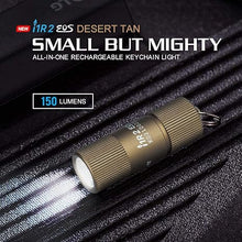 Load image into Gallery viewer, OLIGHT i1R 2 EOS 150 Lumens Tiny Rechargeable Keychain Flashlight EDC Mini LED Keyring Light with Built-in Battery for Camping Hiking Dog Walking etc (Desert Tan)