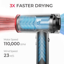 Load image into Gallery viewer, TYMO Diffuser Hair Dryer for Women - 1500W Professional High Speed Ionic Blow Dryer with Comb, 110,000RPM Fast Drying with Brushless Motor, 4 Temps & 3 Speeds, Low Noise, 8 Ft Cord, Metal Gray