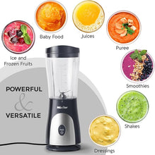 Load image into Gallery viewer, Mueller Heavy-Duty Smootie Blender, Personal Blender for Shakes and Smoothies with a 15 Oz Travel Cup and Lid, Juices, Baby Food, Portable Blender & Food Processor, Light Grey