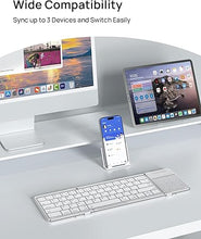 Load image into Gallery viewer, SODI Foldable Keyboard with Touchpad, Portable Wireless Keyboard with Phone Holder, Rechargeable Bluetooth Travel Keyboard for iPad, iPhone, Mac, iOS Tablets Slim Pocket Folding, White