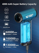 Load image into Gallery viewer, Smiling Shark Compressed Air Duster, 3 Gear Stepless Speed 130000RPM 5Kpa Rechargeable Cordless Electric Air Blower with LED Light for Cleaning/Camping/Sports Cooling, JF-01 Pro(Blue)