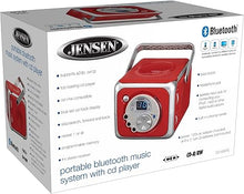Load image into Gallery viewer, Jensen CD-555RS Red CD Bluetooth Boombox Portable Bluetooth Music System with CD Player +CD-R/RW & FM Radio with Aux-in & Headphone Jack Line-in Limited Edition- (Red)