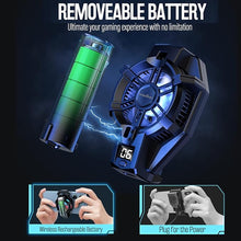 Load image into Gallery viewer, TRILINK Phone Cooler with Rechargeable Battery, Phone Cooling Fan for Gaming Fit All Types of iPhone Android Smartphones, Mobile Phone Radiator with LED Temperature Display/Universal Clamp/RGB LEDS
