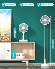 Load image into Gallery viewer, AICase Stand Fan,Folding Portable Telescopic Floor/USB Desk Fan with 10800mAh Rechargeable Battery,4 Speeds Super Quiet Adjustable Height and Head Great for Office Home Outdoor Camping-White