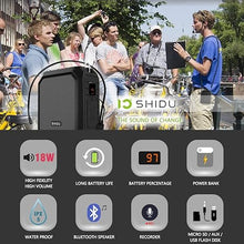 Load image into Gallery viewer, SHIDU Voice Amplifier,18W Portable Megaphone PA Systems Speaker with Wired Mic Headset, IPX5 Waterproof & 4400mAh Rechargeable Battery for Teacher, Tour Guide, Training (Black)