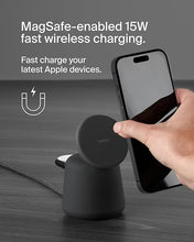 Load image into Gallery viewer, Belkin 2-in-1 MagSafe Wireless Charging Dock 15W Fast Charge iPhone Charger Compatible with iPhone 16, 15, 14, and 13 Series, AirPods, and Other MagSafe Enabled Devices, Includes Power Supply - Black
