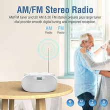 Load image into Gallery viewer, Portable Stereo CD Player Boombox with AM/FM Radio, Bluetooth, USB, AUX-in, Headphone Jack, CD-R/RW and MP3 CDs Compatible, Clear and Full Sound with Bass Boost, AC/Battery Operated – White