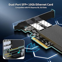 Load image into Gallery viewer, 10Gb Ethernet Card with 82599ES (X520-DA2) Controller, GiGaPlus 10GB PCI-E Network Card Adapter, Dual LAN SFP+ Ports, Supports Windows/Windows Server/VMware Functions for 10Gbe Networking NAS