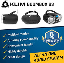 Load image into Gallery viewer, KLIM B3 Portable CD Player Boombox with FM Radio, Bluetooth, USB, AUX – Bluetooth Boombox MP3 Player with Dual Speakers, EQ Sound, 20 Preset Stations, Compact and Lightweight