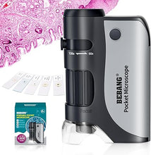 Load image into Gallery viewer, BEBANG Pocket Microscope,60X-120X Handheld Mini Microscope for Kids with LED Lighted Zoom, Portable Microscope Kits with 5 Pcs Slides for Adults Microbiological Observation Preschool Home Study Gifts