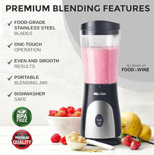 Load image into Gallery viewer, Mueller Heavy-Duty Smootie Blender, Personal Blender for Shakes and Smoothies with a 15 Oz Travel Cup and Lid, Juices, Baby Food, Portable Blender & Food Processor, Light Grey
