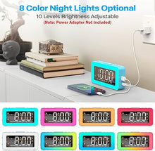 Load image into Gallery viewer, AFEXOA RGB Night Light Alarm Clock for Kids, Teenagers, Adults, Mirrored Clock with Dual Alarms, Snooze, LED Display, USB Charger, Small Dimmable Alarms for Bedtime
