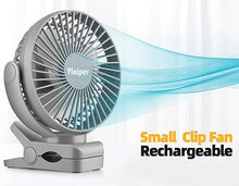 Load image into Gallery viewer, Viniper 6 inch Rechargeable Clip on Fan, 5000mah Battery Desk Fan : 360° Rotation & 3 Speeds Strong Wind Portable Fan, 8-30 Working Hours, Quiet and Powerful (Gray)