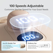 Load image into Gallery viewer, JISULIFE Stroller Fan Large, Battery Baby Crib Fan, Portable Desk Car Seat Camping Fan with 100 Speeds, Air Purify and Air Turbo Tech, Bladeless, Food-Grade Gifts for Outdoor, Treadmill, Golf - Brown