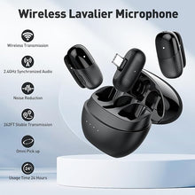 Load image into Gallery viewer, 2 Pack Wireless Lavalier Microphone for iPhone 15/16, Android, Mini Microphone with Noise Cancellation, 24Hrs Battery Life, USB C Microphone for Interview Video Podcast Vlog YouTube