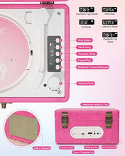 Load image into Gallery viewer, CD Player Portable for Home with Upgraded Speakers Bluetooth in/Out Rechargeable Desktop CD Player with LED Screen Boombox Music Player Hot Pink