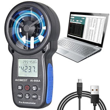 Load image into Gallery viewer, HVAC CFM Anemometer, AIOMEST Handheld Air Flow Meter Measuring Wind Speed/Airflow Velocity, Test Air Volume,Temperature, Humidity, Digital CFM Tester AI-866A with Real-Time USB Sync to PC