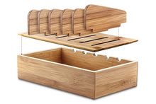 Load image into Gallery viewer, Prosumer's Choice Bamboo Charging Station Organizer - Multi-Device Docking Station with Removable Divider Slots - Tablet and Smartphones Rack and Cable Management Slots - 12.5Lx6.5Hx7.5W-Inch