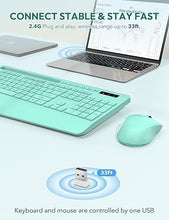 Load image into Gallery viewer, SABLUTE Wireless Keyboard and Mouse, Wrist Rest, Phone Holder, Batteries Included, 2.4G Lag-Free Ergonomic Keyboards Mouse Combo, Silent Keyboard Cordless Set for PC, Laptop, PC, Windows, Mint Green