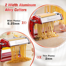Load image into Gallery viewer, Sailnovo Pasta Maker Machine, 180 Aluminum Alloy Pasta Roller with 9 Adjustable Thickness Settings and 2 Cutter, Noodle Maker for Spaghetti, Fettuccini, Lasagna Red