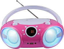 Load image into Gallery viewer, SINGING WOOD 030BTL, CD Player Boombox CD/CD-R/CD-RW, Portable w/Bluetooth, USB, AM/FM Radio, AUX-Input, Headset Jack, Foldable Carrying Handle and LED Light (Kitty Pink)