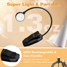 Load image into Gallery viewer, Rechargeable Book Reading Light - Adjustable Brightness, 3 Color Temperatures, 30+ Hours Runtime - Eye Care 10 LED Lamp for Reading for Bed