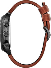 Load image into Gallery viewer, Citizen Men's Eco-Drive Weekender Chronograph Watch in Black IP Stainless Steel with Brown Leather strap, Black Dial (Model: AT2447-01E)