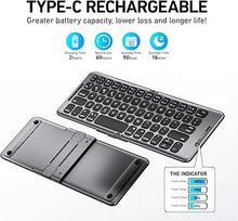 Load image into Gallery viewer, Foldable Bluetooth Keyboard with Stand Holder, Folding Keyboard Bluetooth Phone Keyboard, Rechargeable Ultra Slim Bluetooth Travel Keyboard for iOS, Android, Fit Phone Pad Tablet Laptop, B088