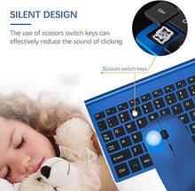Load image into Gallery viewer, TopMate Wireless Keyboard and Mouse Ultra Slim Combo, 2.4G Silent Compact USB Mouse and Scissor Switch Keyboard Set with Cover, 2 AA and 2 AAA Batteries, for PC/Laptop/Windows/Mac - Blue Black